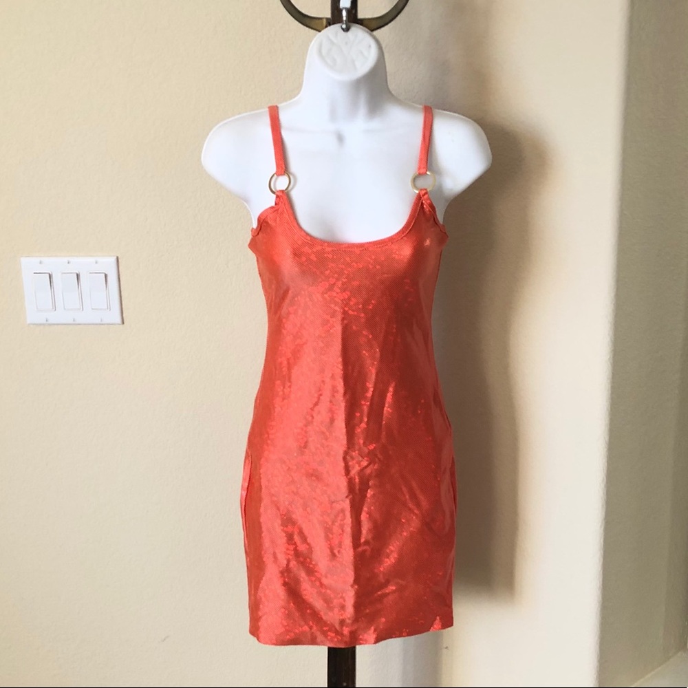 Orange Metallic Mini Cocktail Dress Small